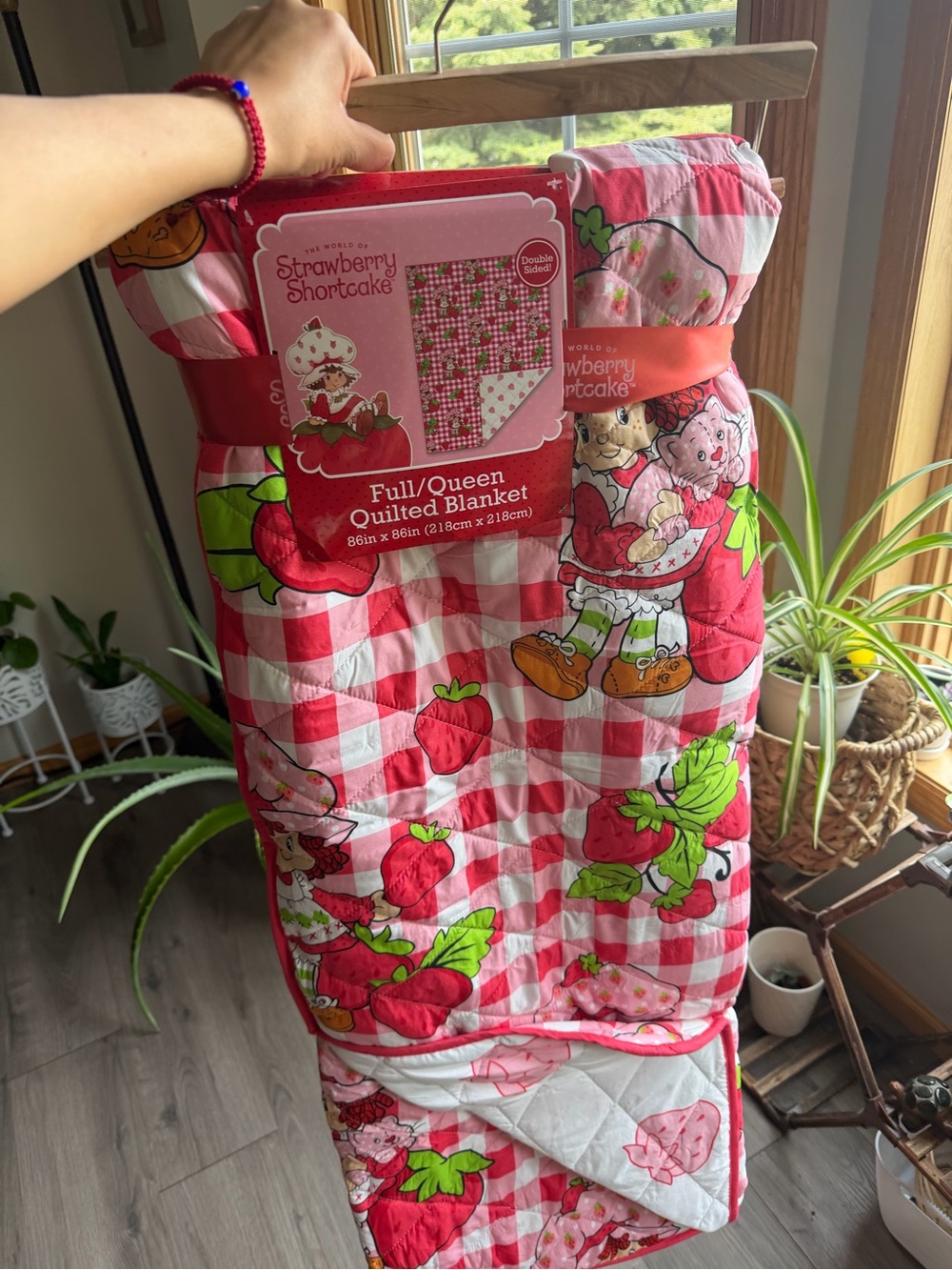 Strawberry Shortcake Full/Queen Quilted Blanket - Pink & Red Gingham